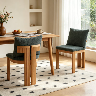 Boucle Dining Chair Set of 2 Rubber Wood Frame Upholstered Seat