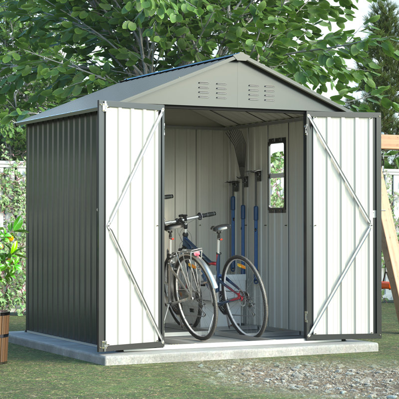 6x6 Ft Durable Outdoor Storage Shed Metal Garden Tool Shed With Lockable Doors, Windows & Frame Floor For Backyard Garden Patio Furniture Lawn