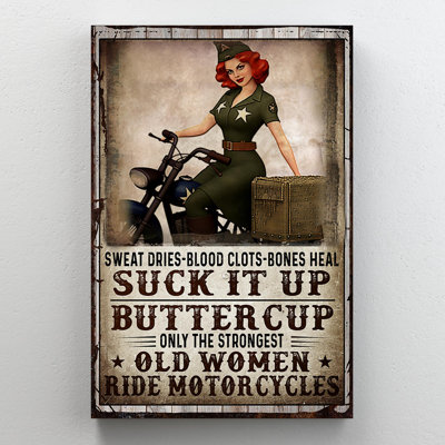«Old Women Ride Motorcycles», reproduction d'art graphique sur toile tendue