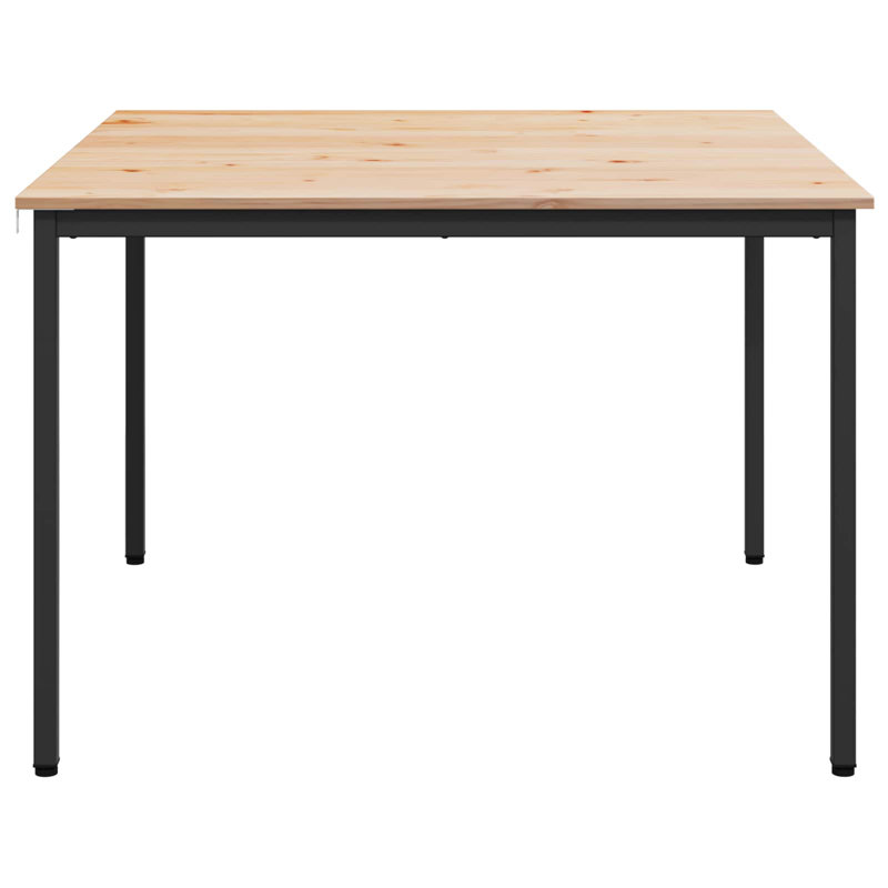 Solid Wood Top Metal Base Dining Table, Natural, Black, 75cmH x 110cmL x 110cmW