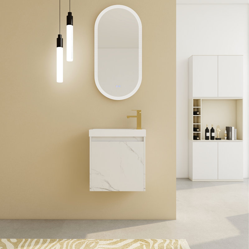 Meuble-lavabo de salle de bain avec lavabo en résine et porte d'armoire à fermeture en douceur