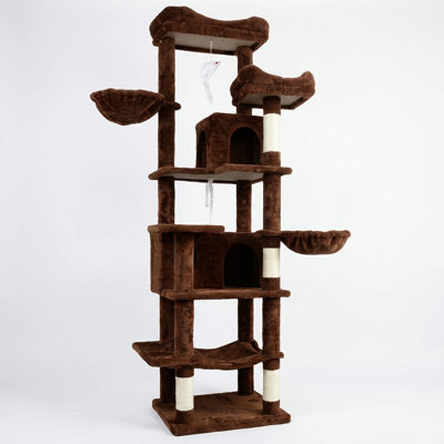 Grand arbre à chat vert à plusieurs niveaux avec hamacs, panier suspendu, grotte pour chat, coussin amovible et poteaux à griffer - tour de chat en peluche pour chats d'intérieur, parfaite pour plusieurs chats