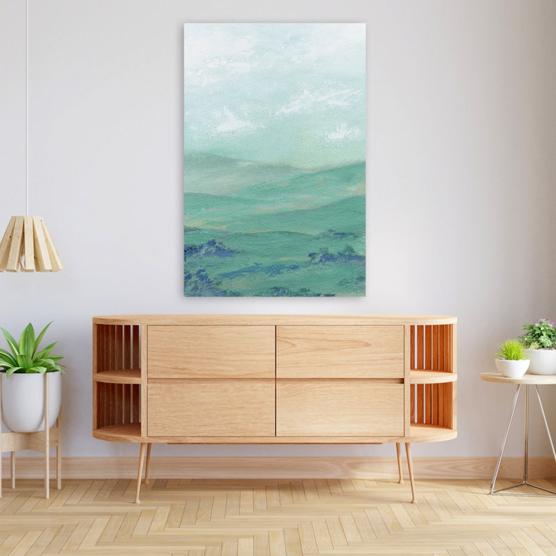 Green Hills For Miles I, paysage contemporain, aquarelle abstraite, colline, H 48 po x l 32 po