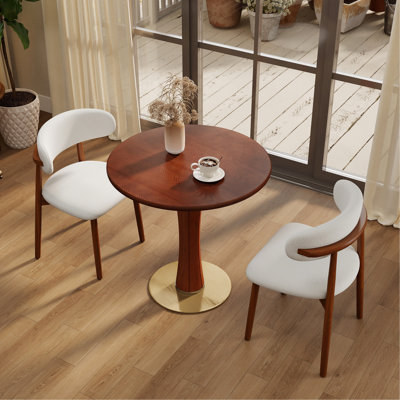 Dining Table de salle à manger ronde rétro en noyer de 80 cm avec base en laiton et bois massif. Table avec pieds en bois et base dorée, table pour 2 personnes pour les petits espaces (seulement la table de Négociation)