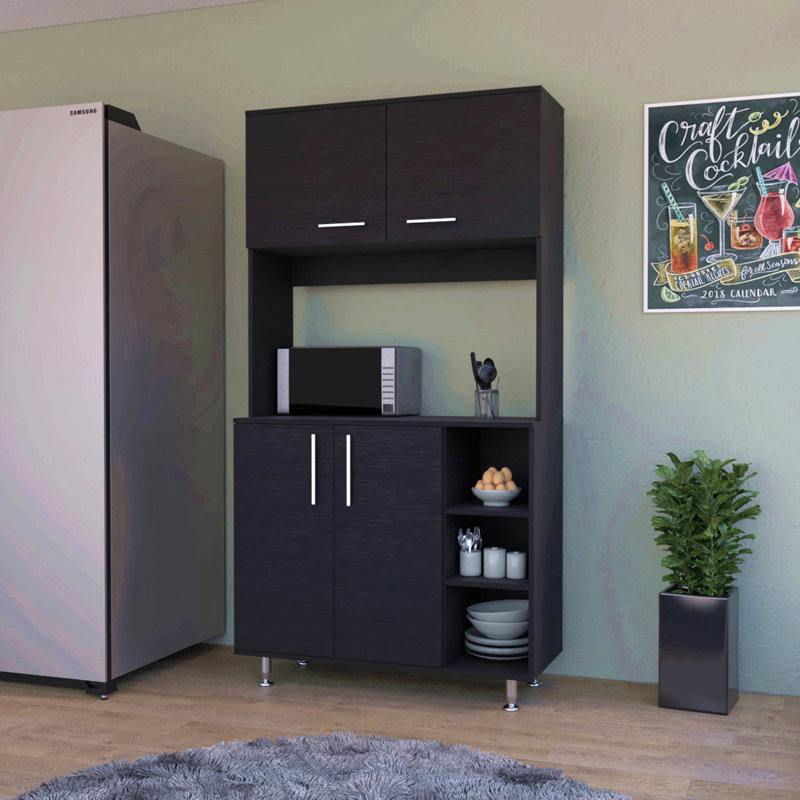 Pantry Cabinet, Three Open Shelves, Matte Black