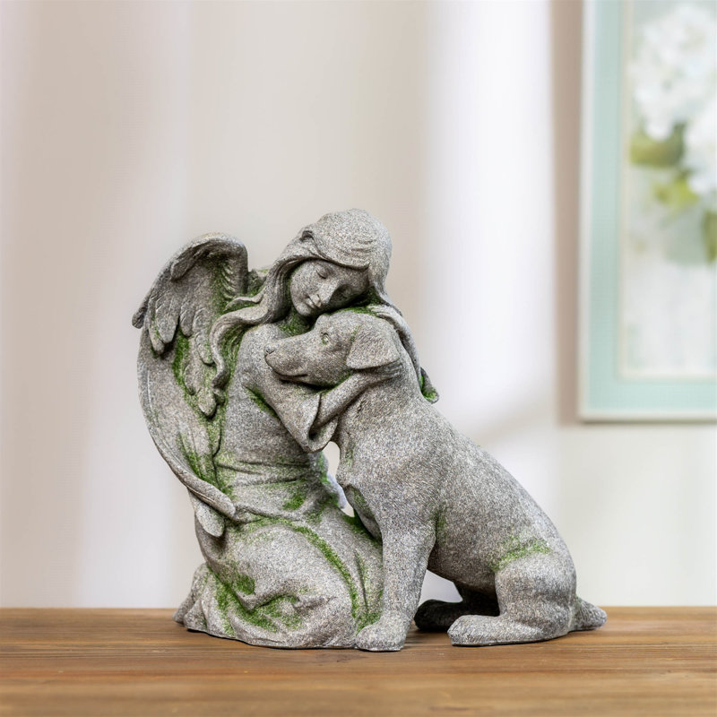 Statue ange avec chien (ensemble de 2)