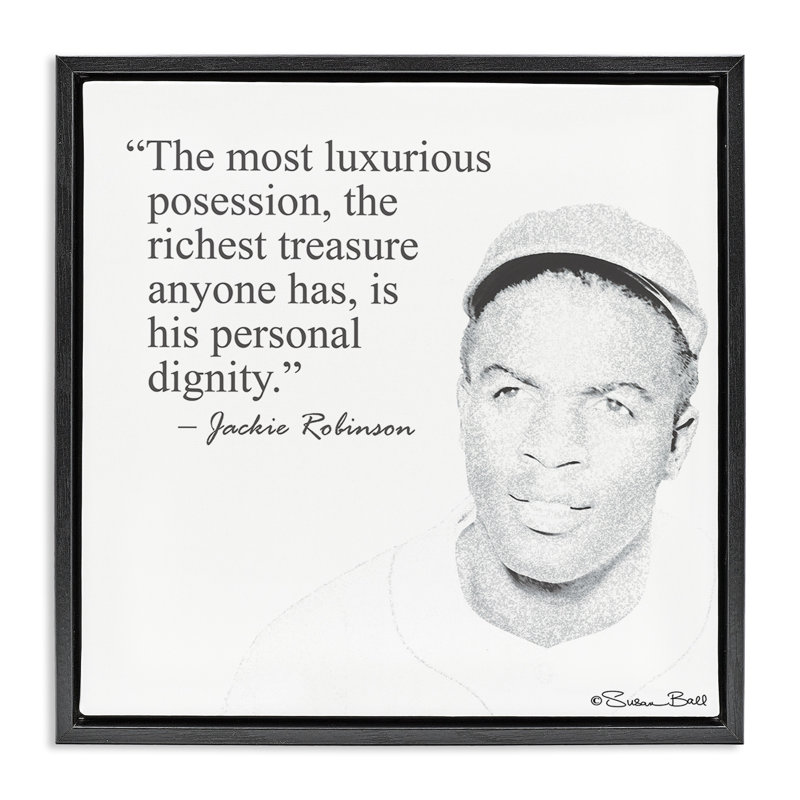 Citation de Jackie Robinson «Personal Dignity», H 18 po x l 18 po, Cadre flottant noir de jais