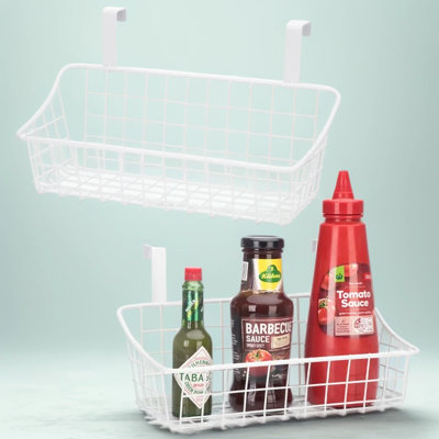 Panier de rangement au-dessus de l'armoire, ensemble de 2 suspensions en fil métallique avec crochet pour la salle de bain du garde-manger, grille métallique résistante à la rouille pour une visibilité facile et une installation rapide