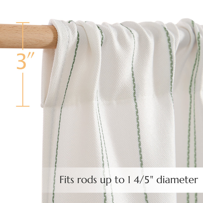 Striped Modern Farmhouse Kitchen Curtains Linen Look Cafe Curtains, Sage green, 25" W x 24" L