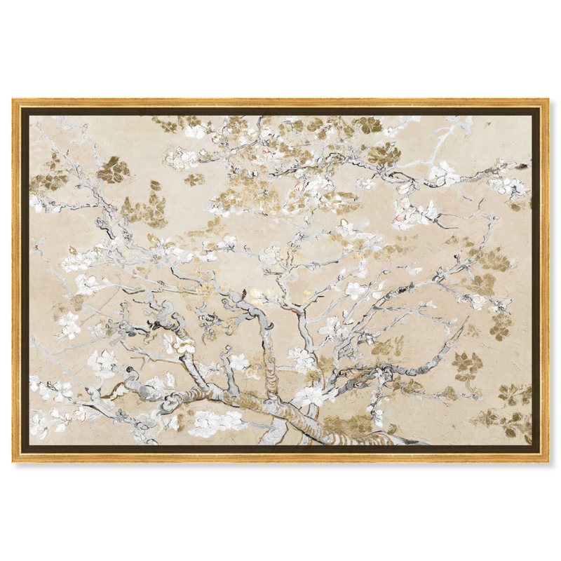 « Van Gogh in Golden Blossoms Inspiration », reproduction d'art graphique sur toile, H 36 po x l 54 po, Impression encadrée