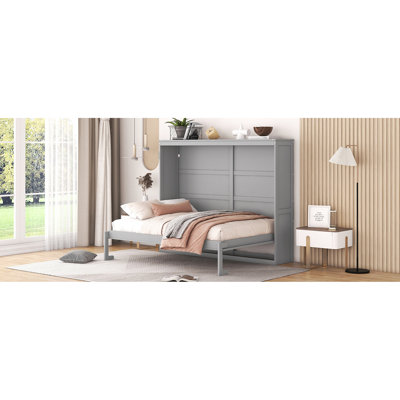 Lit escamotable gris pleine grandeur, sommeil confortable dans de petits appartements, conception pliante simple et facile à utiliser avec double piston