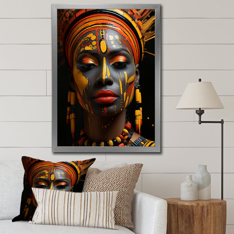 Darika tribal africain Traditions anciennes II, H 40 po x l 30 po x P 1,5 po, Cadre photo argenté