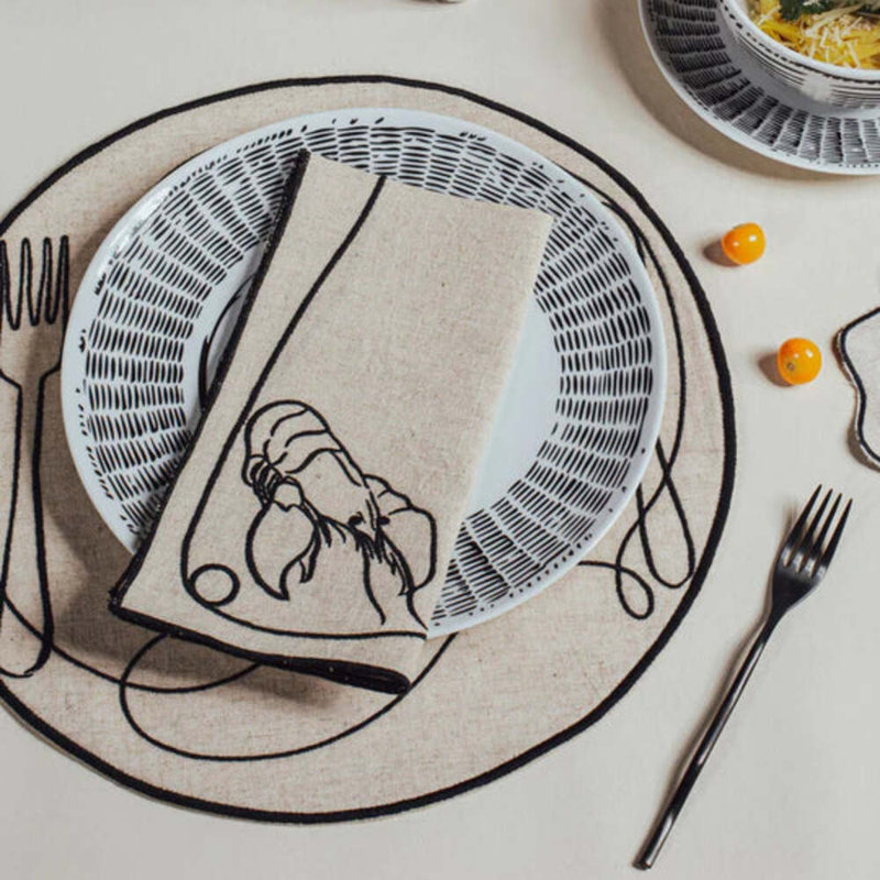 Line Drawing Embroidered Linen Placemats