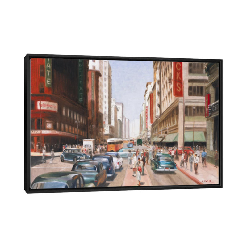 «Los Angeles II», affiche vintage sur toile, H 18 po x l 26 po x P 1,5 po, Toile avec cadre noir, Pas de tapis