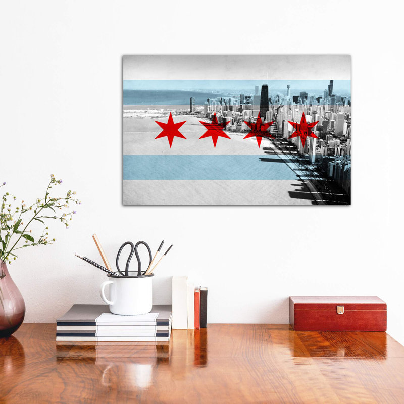 Chicago City Flag (Downtown Skyline) - Wrapped Canvas Print, 30.48cm H x 45.72cm W x 1.91cm D
