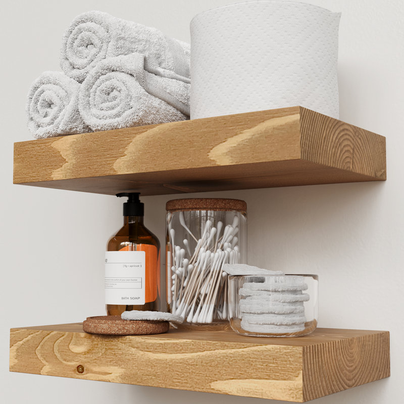 Tablettes flottantes en bois massif, tablettes en bois pour le rangement mural, 1.2" H x 16" W x 6.7" D, Chêne doré