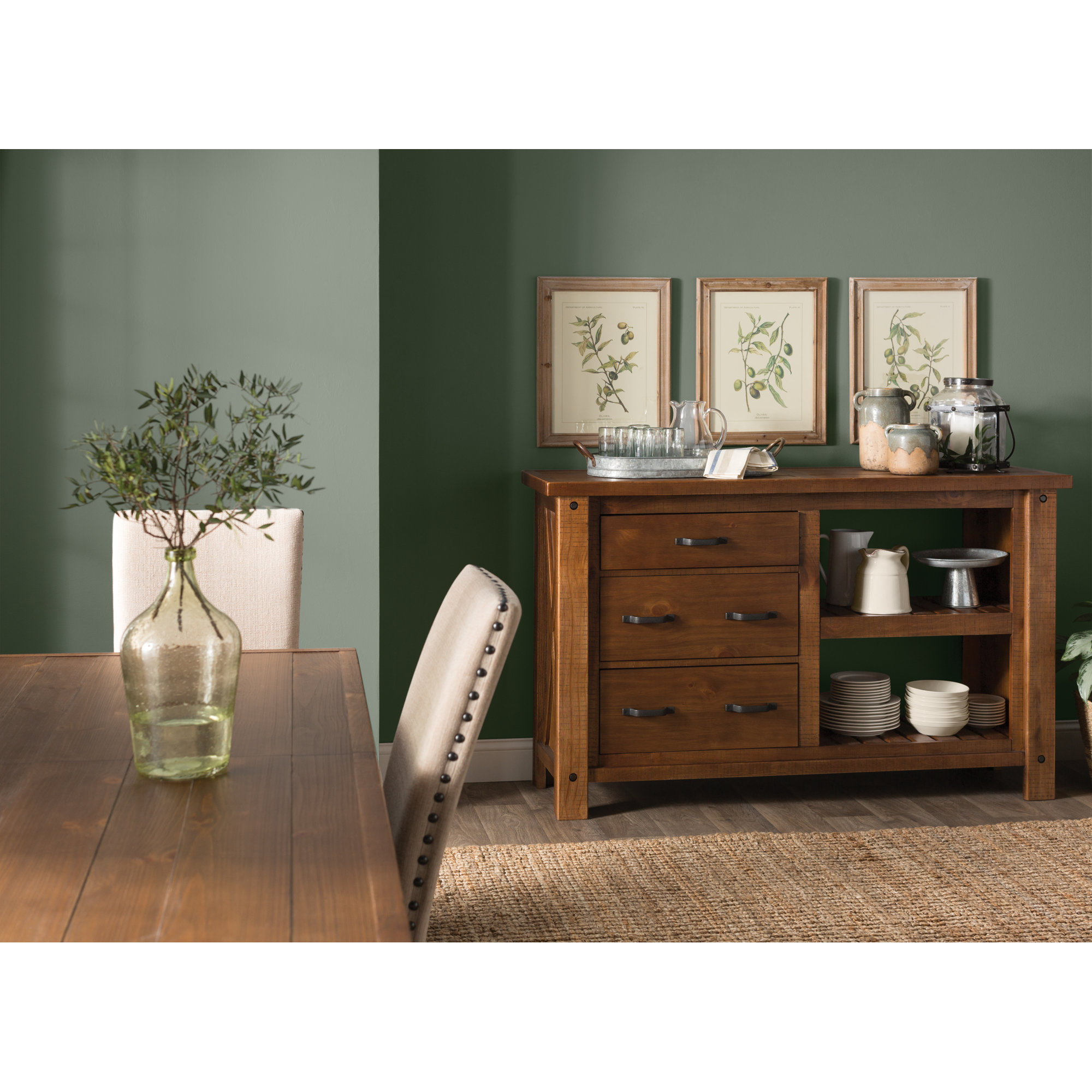 Evy Olive Leaf Botanical Whitewash Prints, Set of 4