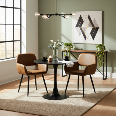3-Piece Modern Round Dining Table Set With Upholstered Armchairs, Mid-Century Kitchen & Dining Furniture
