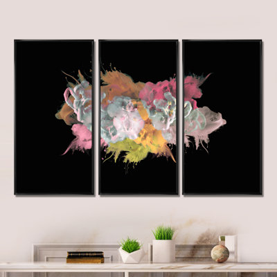 Rose et jaune, art liquide abstrait - ensemble d'art moderne sur toile encadrée moderne de 3
