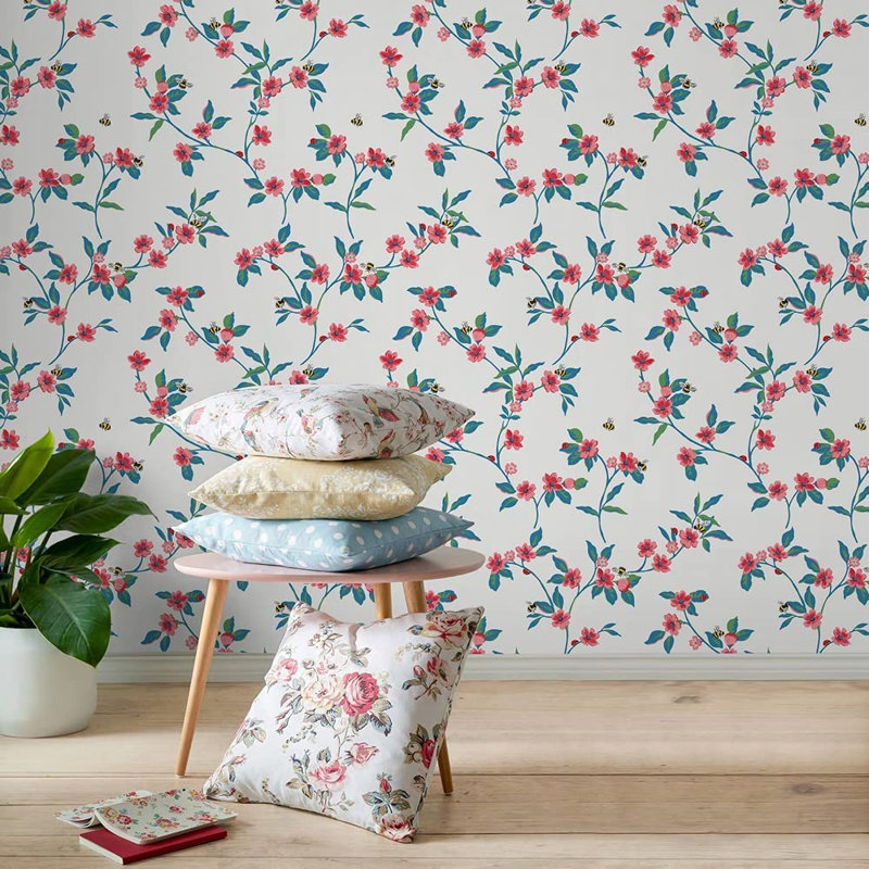 10.05m x 53cm Matte Wallpaper Roll, Cream/Red