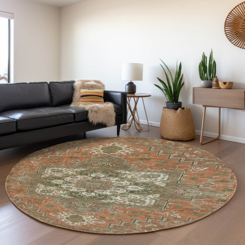 Premium Machine Washable Corum AMF1036 Oriental Rug, Round 8'