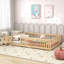 Lit plateforme double en bois massif avec clôture-94246356