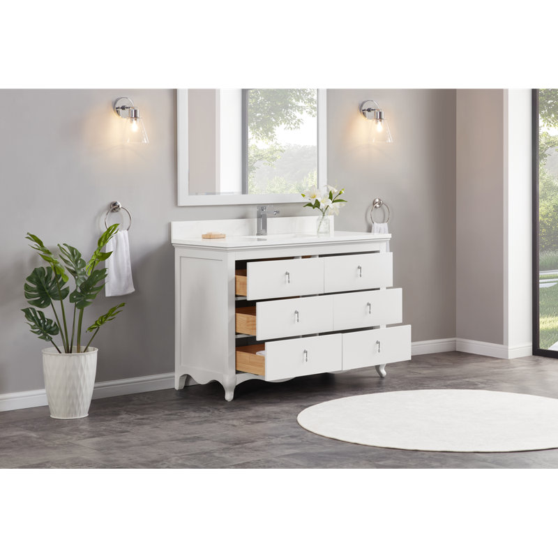 48" Solid Wood Sink Vanity  With 1' Artificial Stone Top, White