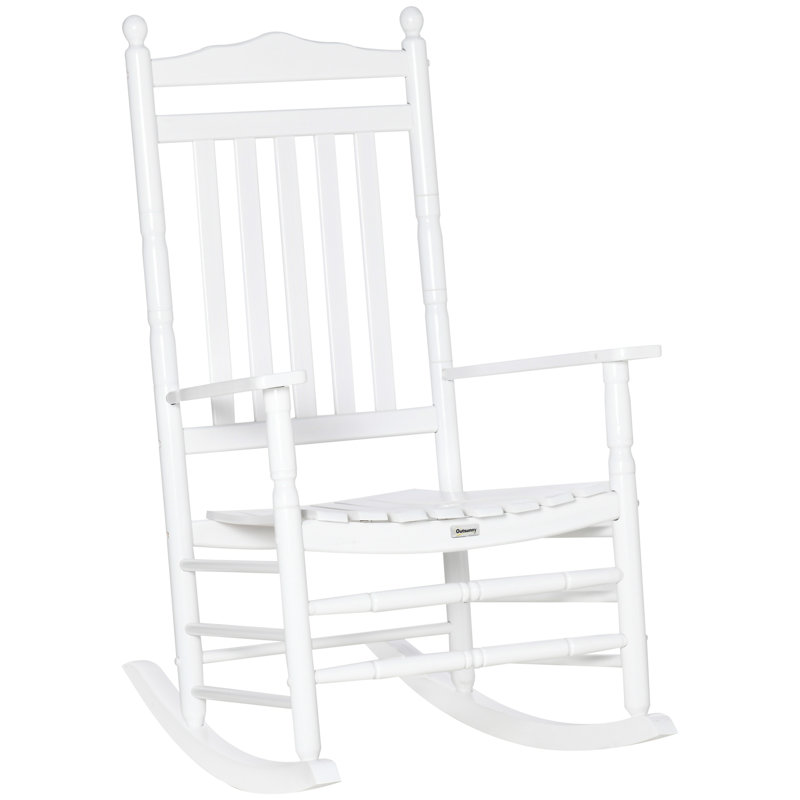 Chaise berçante à haut dossier en bois pour le porche Outsunny, Blanc