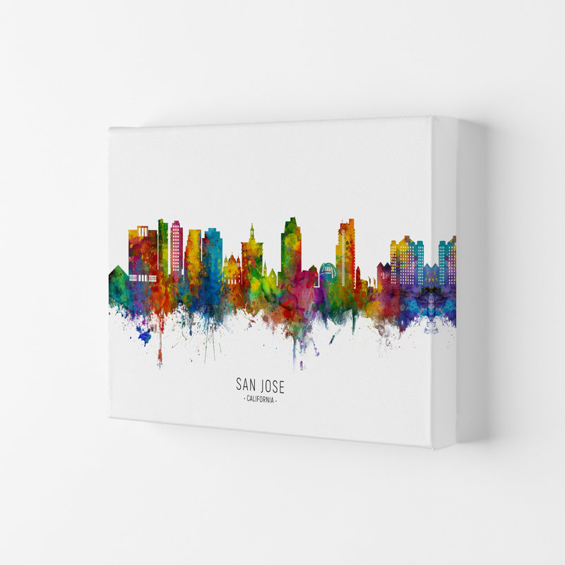 San Jose California Skyline by Michael Tompsett - Print, 59.4cm H x 84cm W x 4cm D, Wrapped Canvas