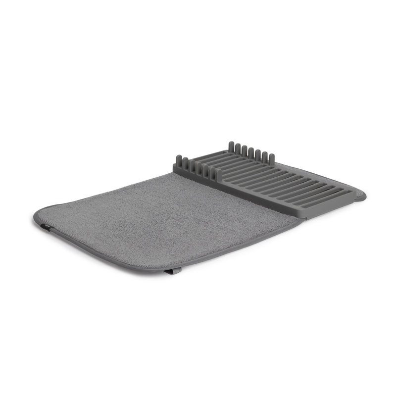 Charcoal Foldable Microfiber Dish Drying Rack with Mat