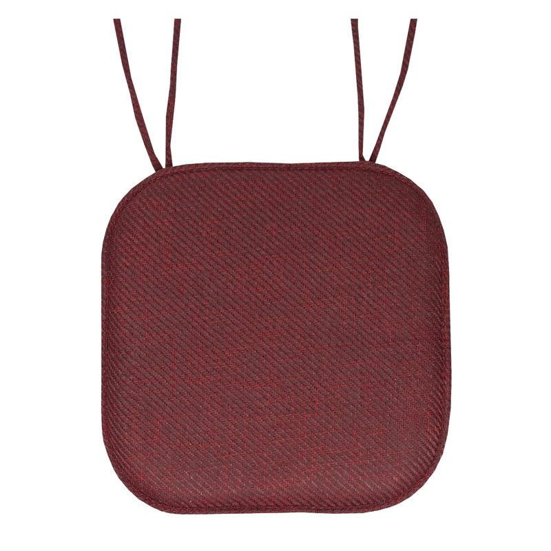 Herringbone Stitch Memory Foam Non-Slip 16" x 16" Chair Cushion Pad with Ties, Burgundy, 4