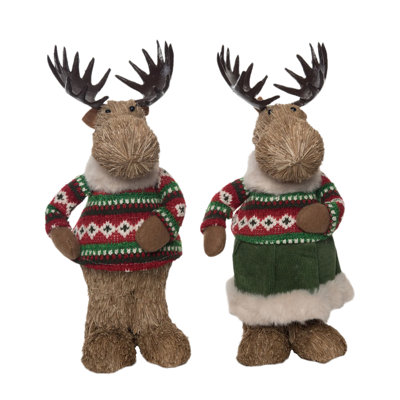  Foam Sisal Festive Moose Set of 2 Christmas Home Decorations