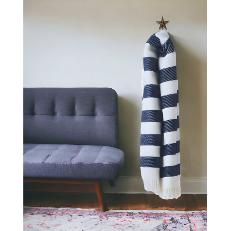 Jeté Slanted, Crème / rayures bleu marine