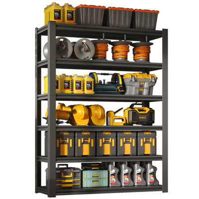 Tablettes de rangement 2400 lb Tollstrup, étagères de garage réglables en métal de l 48 po, support de rangement robuste à 6 niveaux pour entrepôt, l 48 po x P 18 po x H 82 po, noir