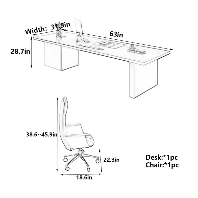 Bureau de luxe en bois massif, H 28,7 po x l 63 po x P 31,5 po