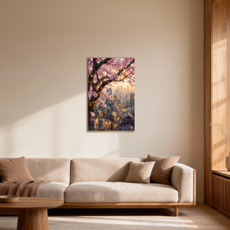 Plantes et fleurs, cerisier en fleurs, paysage urbain, coucher de soleil, H 18 po x l 12 po
