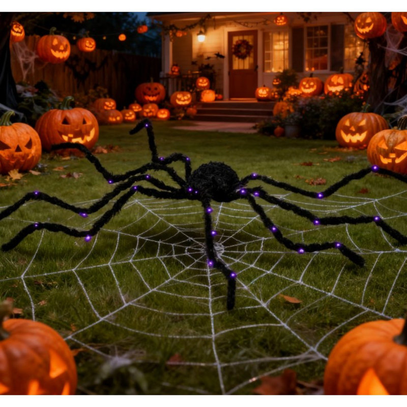 Décoration de cour d'Halloween, araignée surdimensionnée avec des pieds pliables