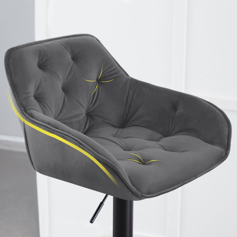 Kafka Velvet Upholstered Adjustable Swivel Bar Stools, Grey