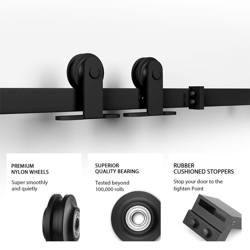 144-Inch Matte Black Top Mount Sliding Barn Door Hardware Kit