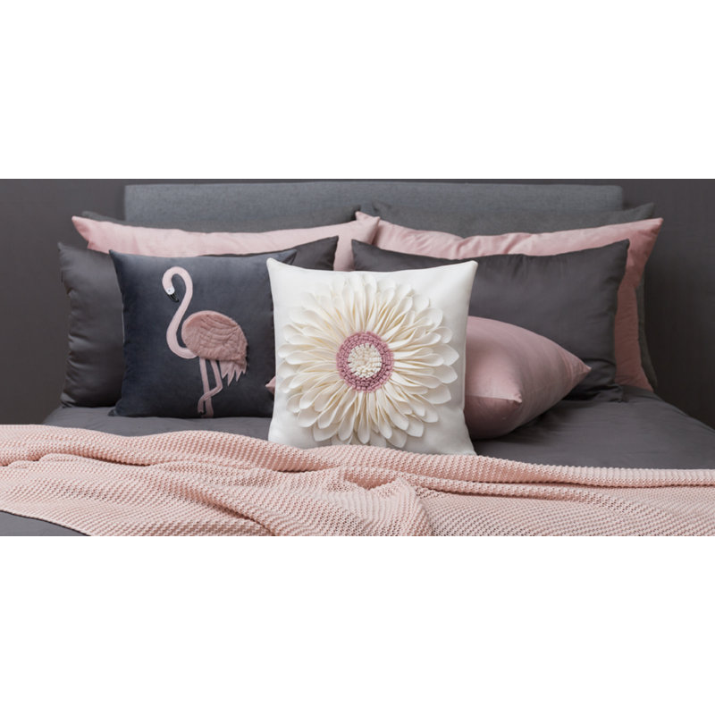 Appliqued Floral Accent Pillow Cover Sunflower Decorative Throw Pillow Case 18in, Cream White