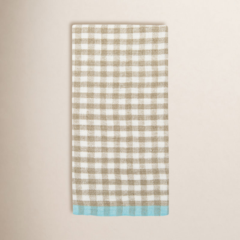 Torchon en lin Blockton, Natural/Aqua