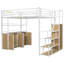 Lit mezzanine en métal avec escalier de rangement et garde-robe