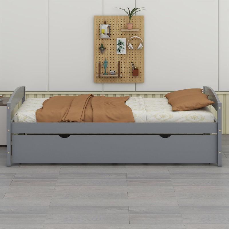 Lit plate-forme avec lit gigogne, Gris
