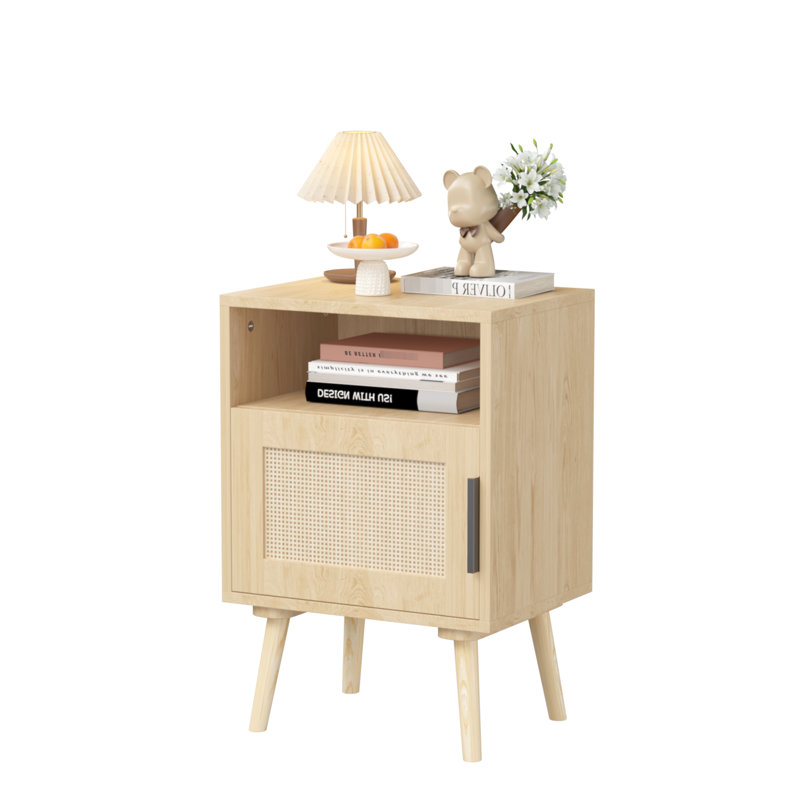 Table d'appoint avec tablette ouverte - pieds en bois massif, pièce de porte de table de chevet décorative en chêne magnifique