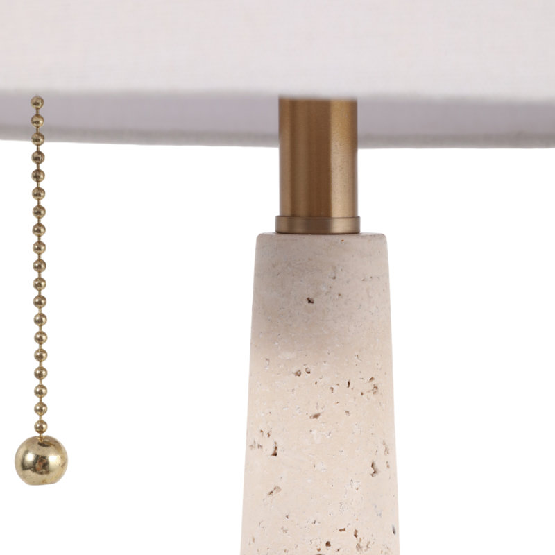 Lampe de table moderne en travertin avec pied conique pour chambre à coucher - Lampe de chevet ou de bureau élégante pour salon ou petites tables d'appoint - 84 cm, ivoire et blanc