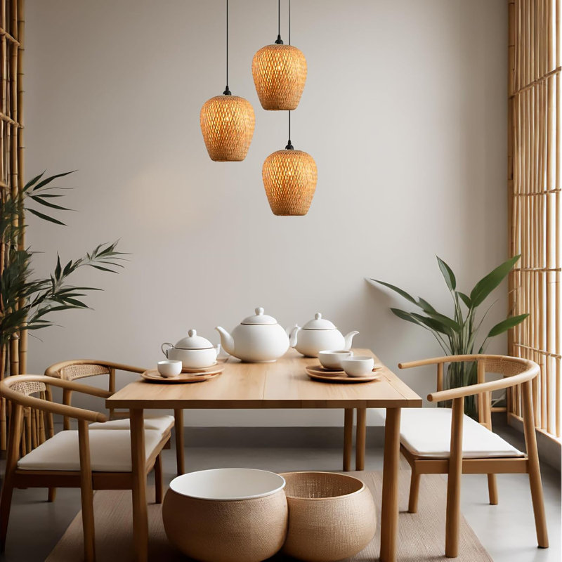 Paquet de 2 abat-jours de luminaire suspendu en rotin de bambou tissé à la main - 9,84 pouces de lumière naturelle en bambou pour les lampes de plancher, murales et de table