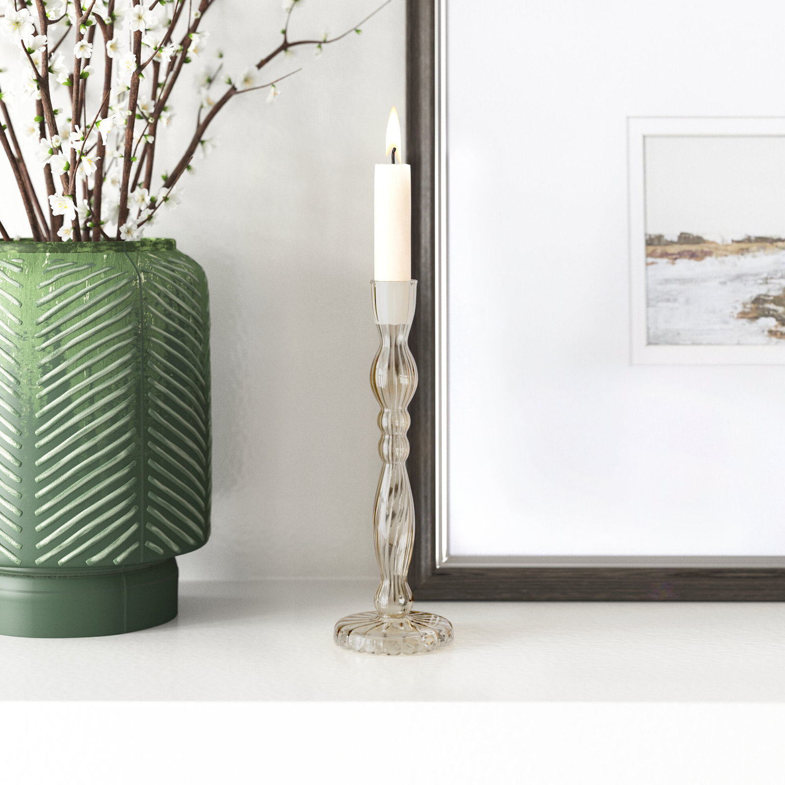 Marajo Candlestick Holder, 8" H x 2.75" W x 2.75" D, Smoke