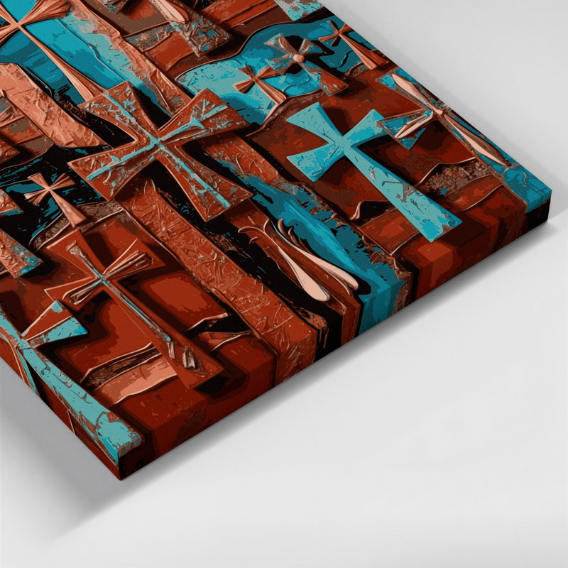 «Southwestern Patterns» Apache Crosses 201, art mural sur toile brune, H 16 po x l 20 po