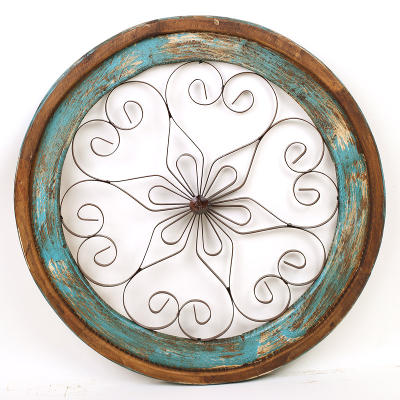 Handmade Farmhouse Abstract Wall Decor on Metal, Turquoise