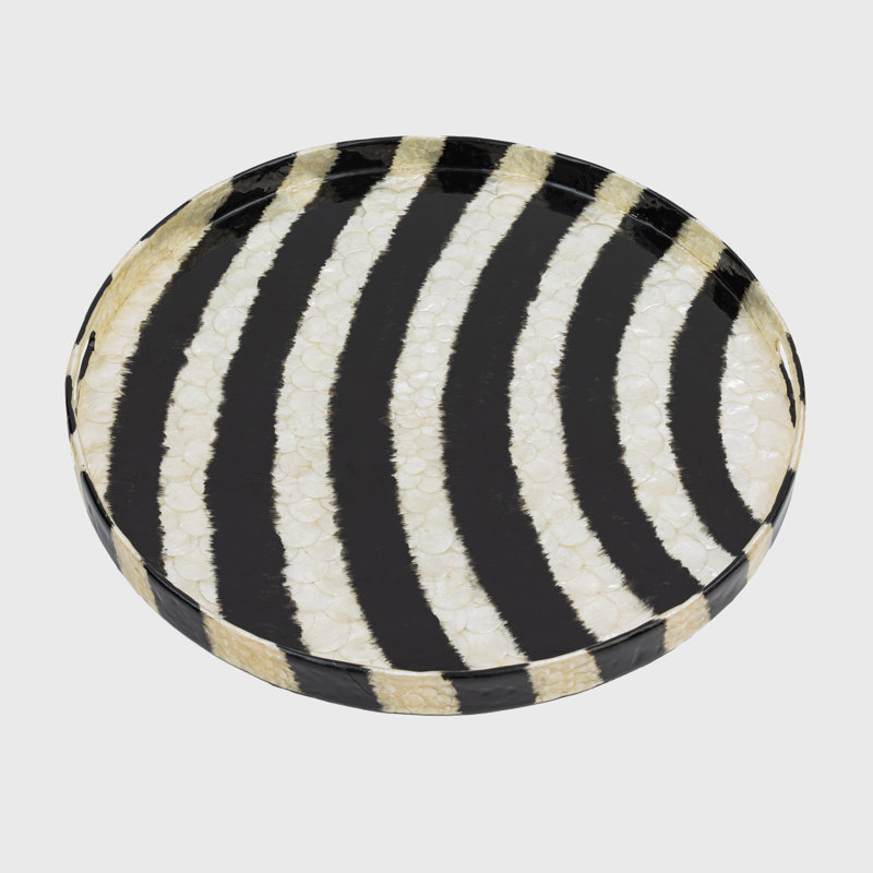 Capiz Shell Decorative Tray, Black;White, Black;White